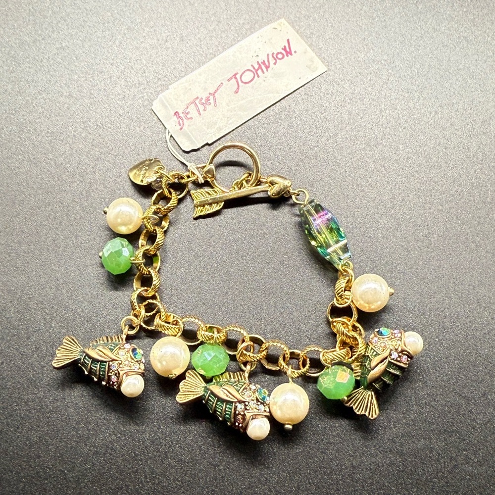 Betsey Johnson Gold and Green Fish Charm Bracelet